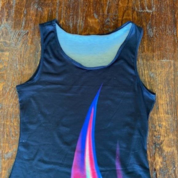 New BLACK slvls TANK Swing DRESS * no wrinkle * BRIGHT BLUE & PINK FLAME * S - Picture 5 of 7